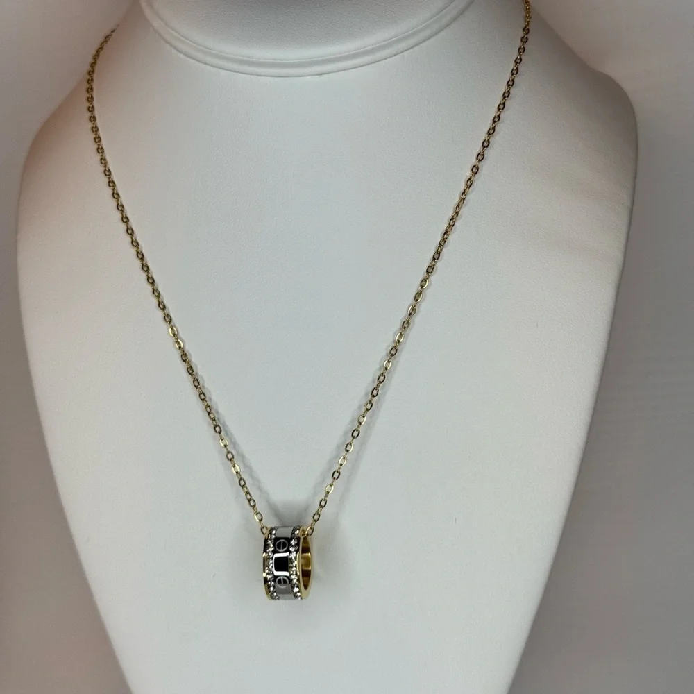 Elegant Gold and Silver Love Pendant Necklace